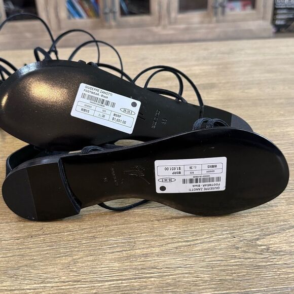 Giuseppe Zanotti Danse Gladiator Flats Black Size 6 Suede Leather $1650 New - Picture 8 of 11